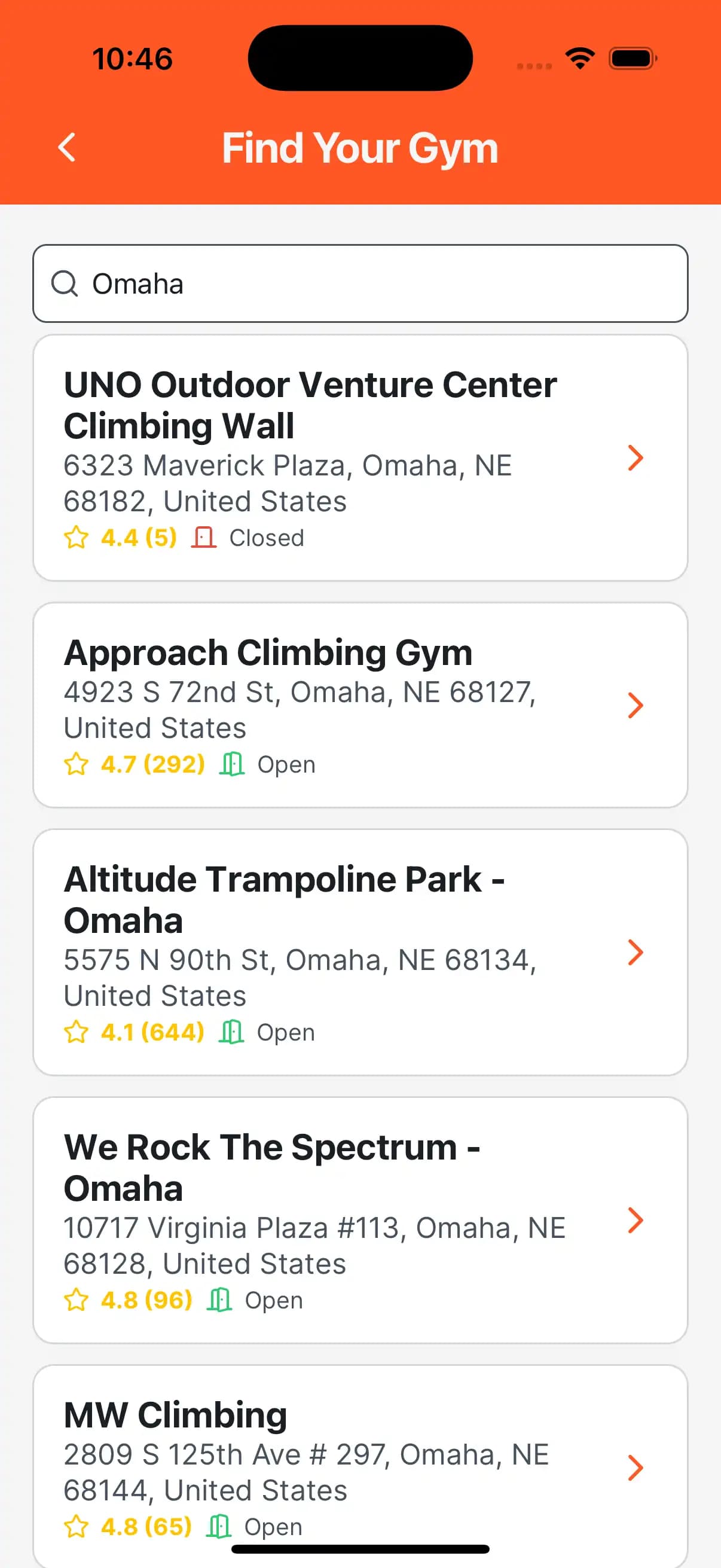 Beta Flow gym discovery screen